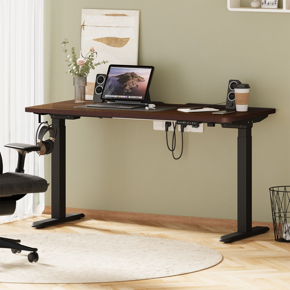 Oikiture Standing Desk Wireless Charging Dual Motor 140CM Black & Walnut-Standing Desk-PEROZ Accessories