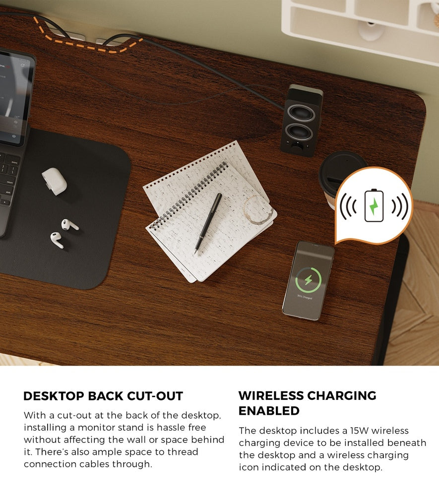 Oikiture Standing Desk Wireless Charging Dual Motor 140CM Black & Walnut-Standing Desk-PEROZ Accessories