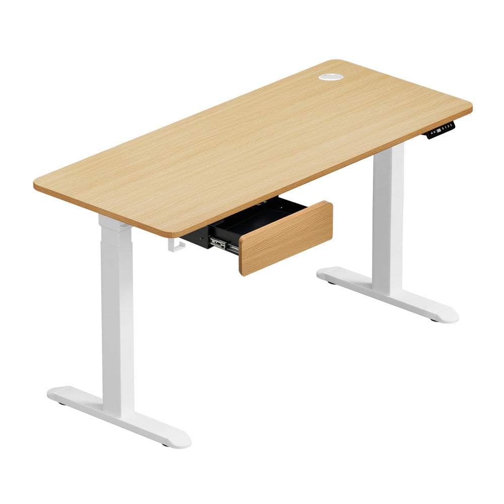 Oikiture 150cm Electric Standing Desk with Drawer Adjustable Oak White-Standing Desk-PEROZ Accessories