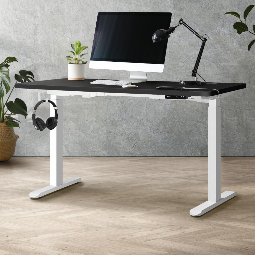 Oikiture Standing Desk Dual Motor Electric Height Adjustable Sit Stand Table - White/Black - 1400mm x 700mm-Standing Desks-PEROZ Accessories