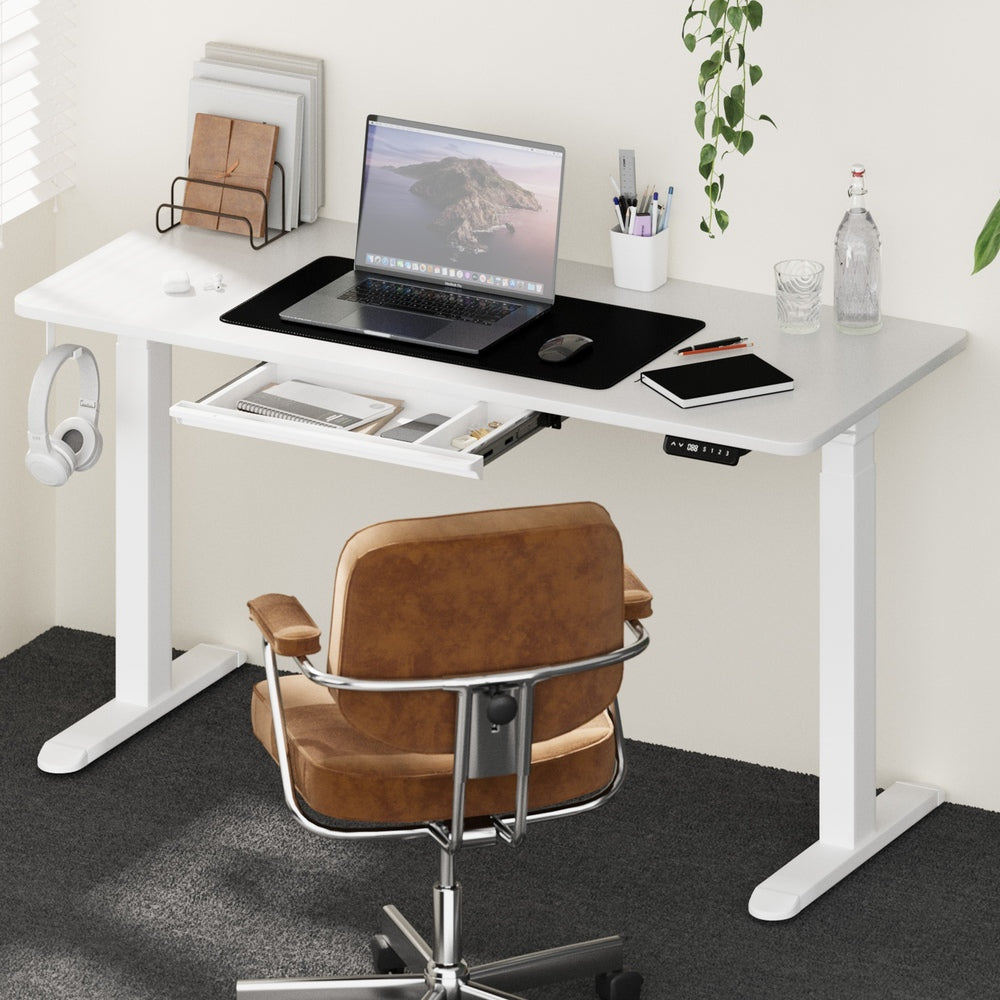 Oikiture 140cm Electric Standing Desk with Drawer Adjustable White-Standing Desk-PEROZ Accessories