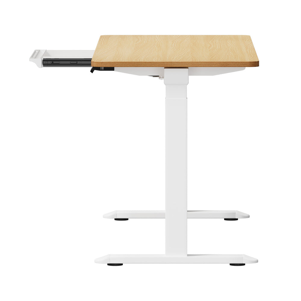 Oikiture 160cm Electric Standing Desk with Drawer Adjustable White Oak-Standing Desk-PEROZ Accessories