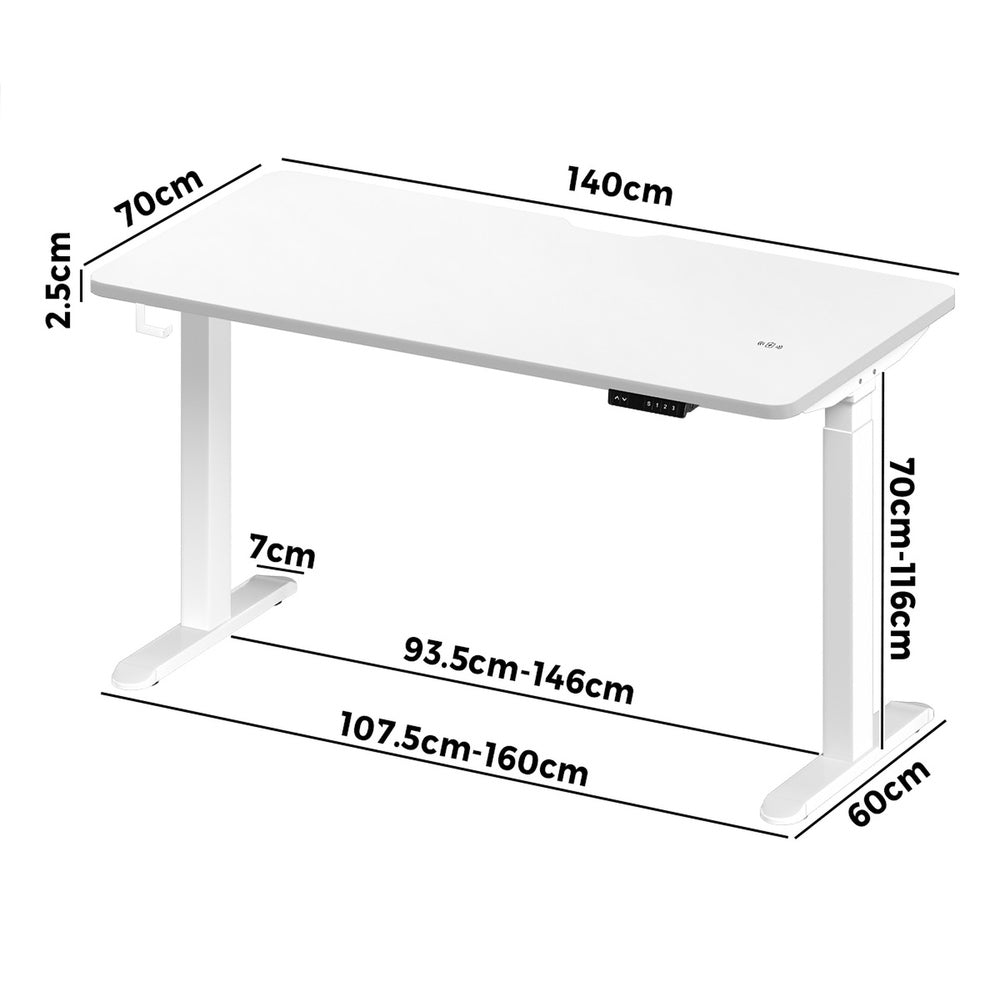 Oikiture Standing Desk Wireless Charging Dual Motor 140CM White-Standing Desk-PEROZ Accessories