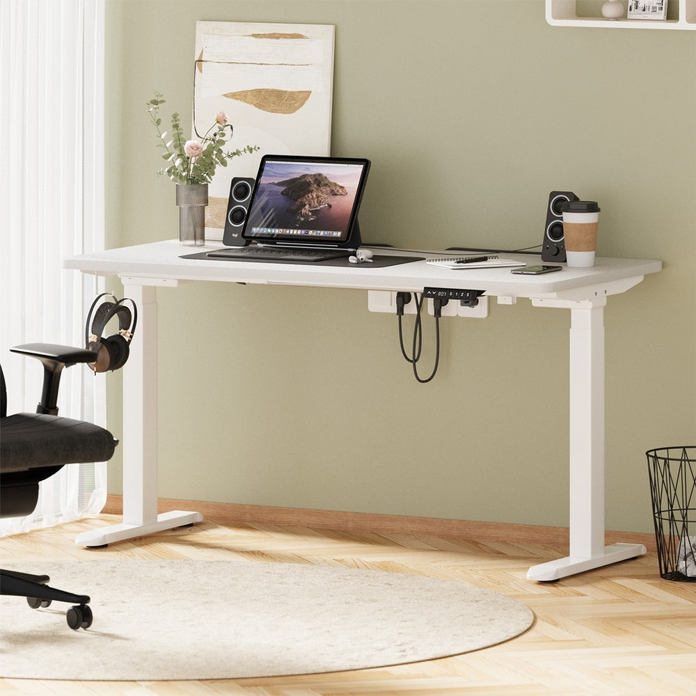 Oikiture Standing Desk Wireless Charging Dual Motor 140CM White-Standing Desk-PEROZ Accessories