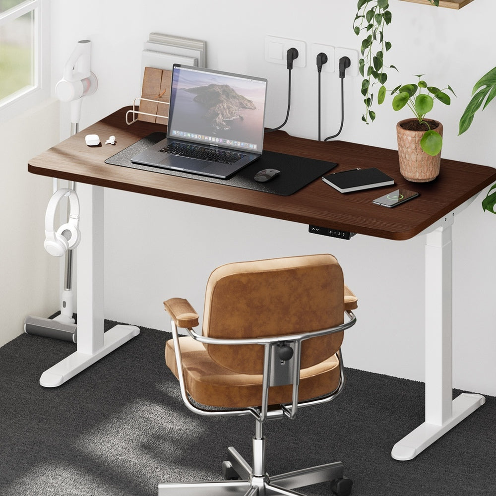 Oikiture Standing Desk Wireless Charging Dual Motor 140CM White & Walnut-Standing Desk-PEROZ Accessories
