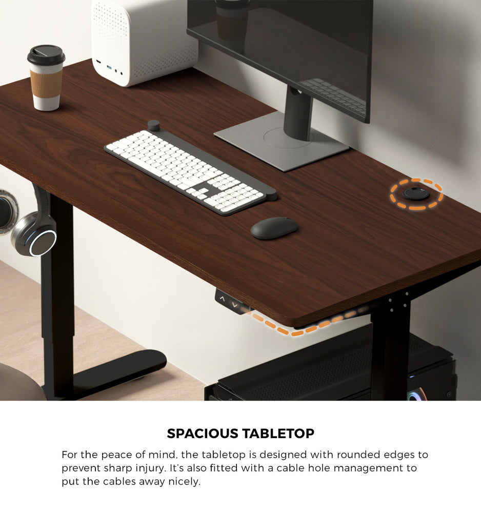 Oikiture 150cm Electric Standing Desk with Drawer Adjustable Black & Walnut-Standing Desk-PEROZ Accessories