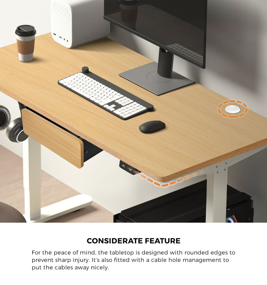 Oikiture 150cm Electric Standing Desk w/ Drawer Adjustable White Oak-Standing Desk-PEROZ Accessories