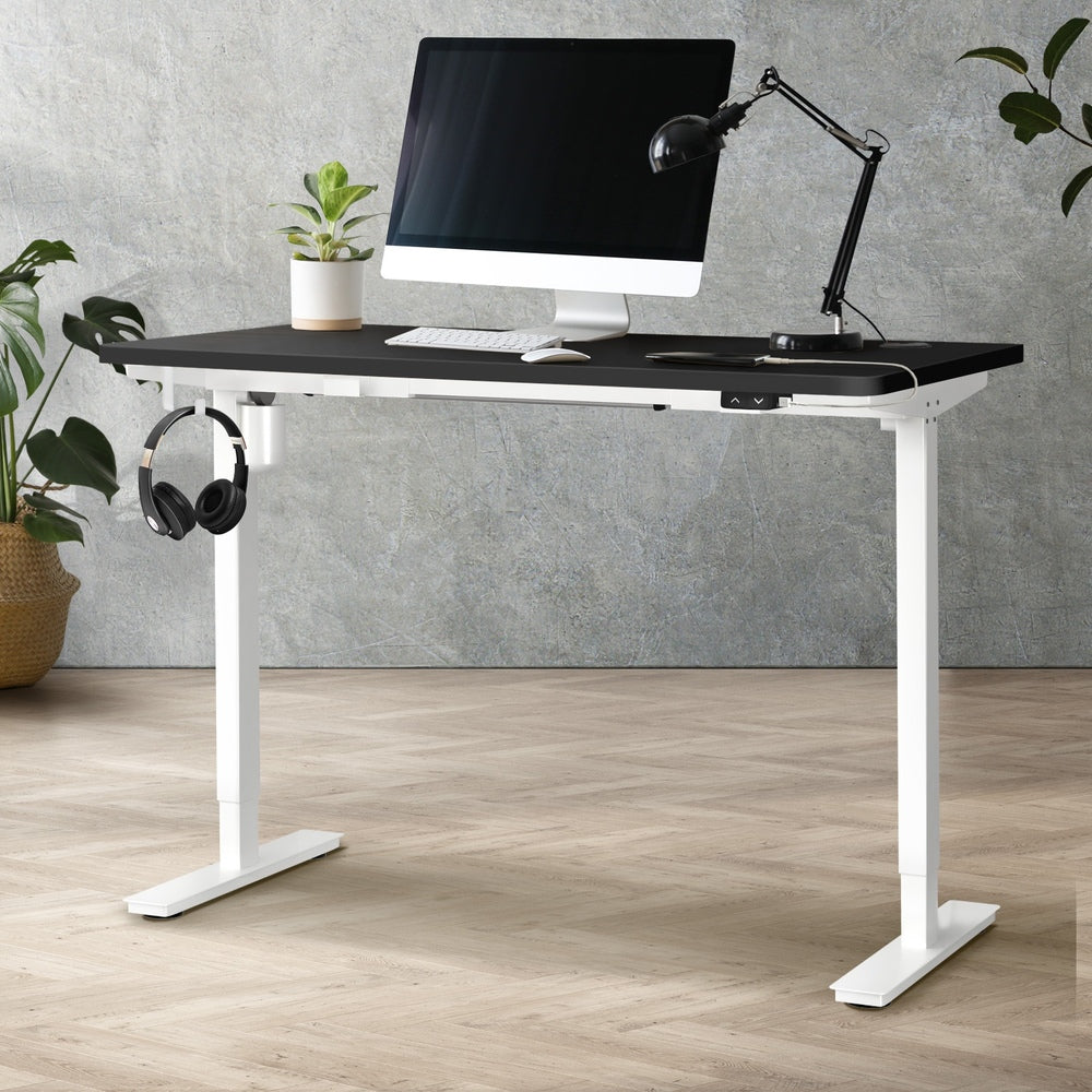 Oikiture Electric Standing Desk Single Motor Height Adjustable Sit Stand Table - White/Black - 1200mm x 600mm-Office Desks-PEROZ Accessories