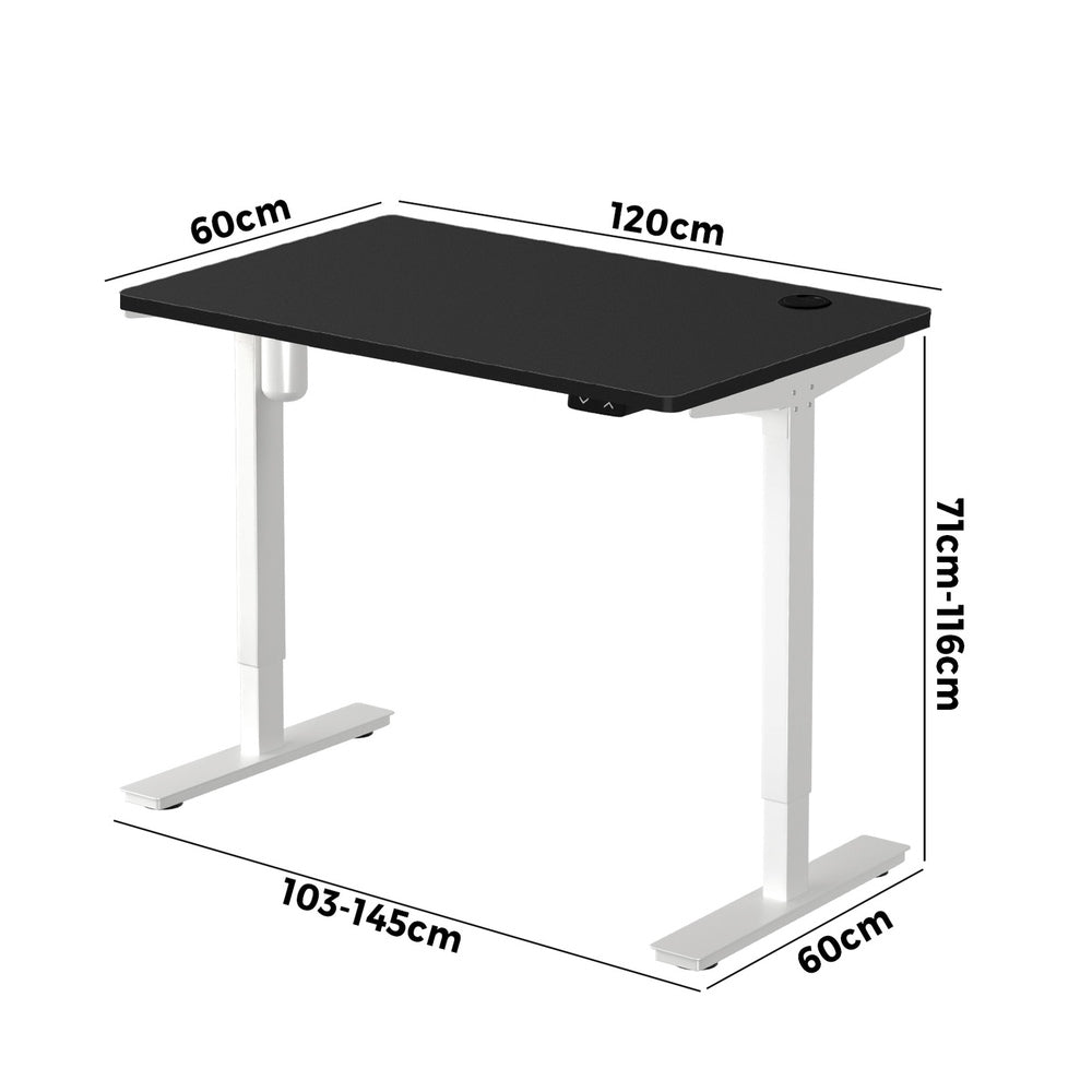 Oikiture Electric Standing Desk Single Motor Height Adjustable Sit Stand Table - White/Black - 1200mm x 600mm-Office Desks-PEROZ Accessories