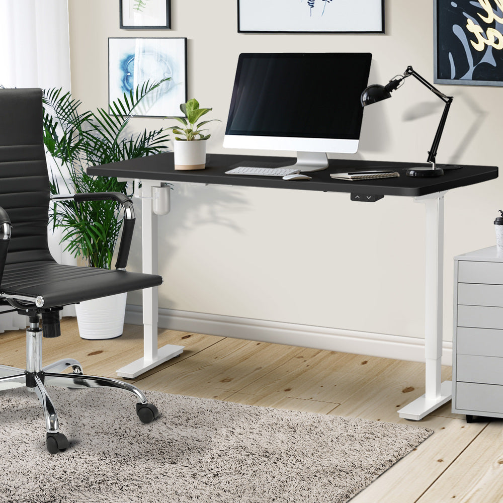Oikiture Electric Standing Desk Single Motor Height Adjustable Sit Stand Table - White/Black - 1200mm x 600mm-Office Desks-PEROZ Accessories