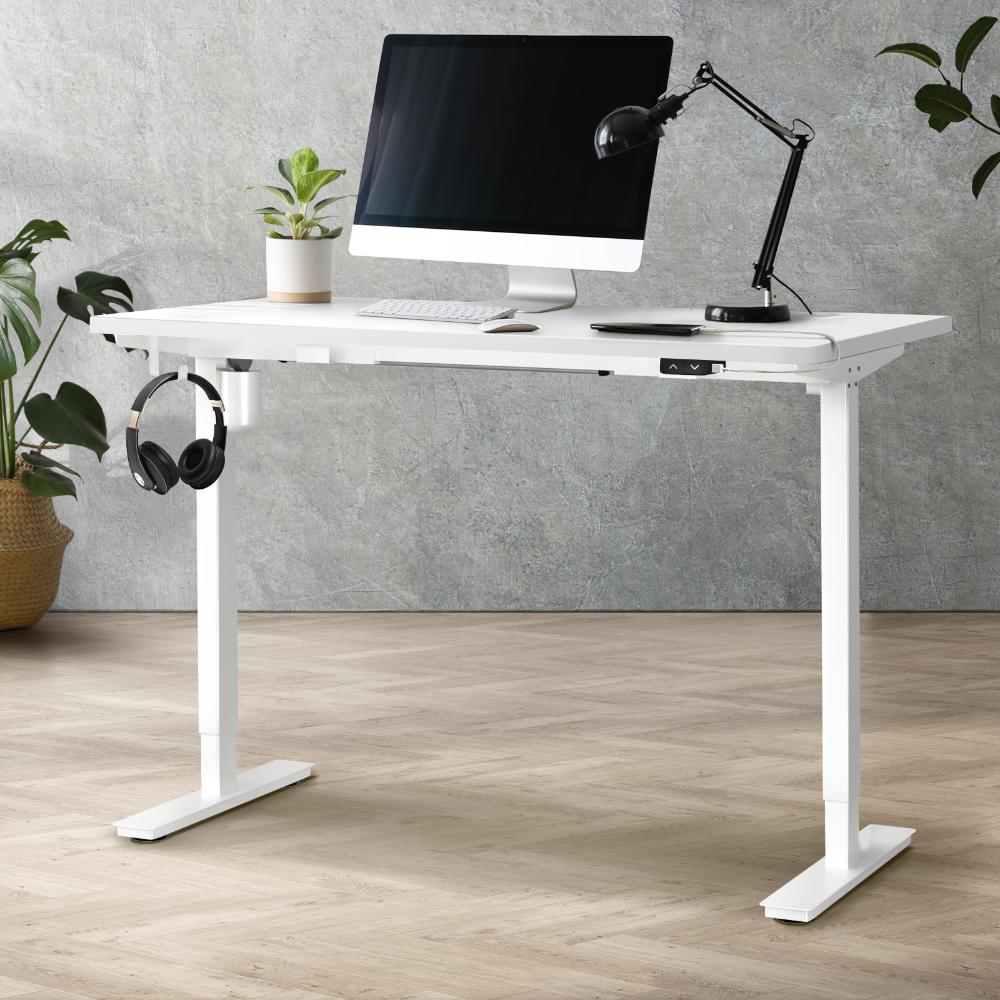 Oikiture Electric Standing Desk Single Motor Height Adjustable Sit Stand Table - White/White - 1200mm x 600mm-Standing Desks-PEROZ Accessories