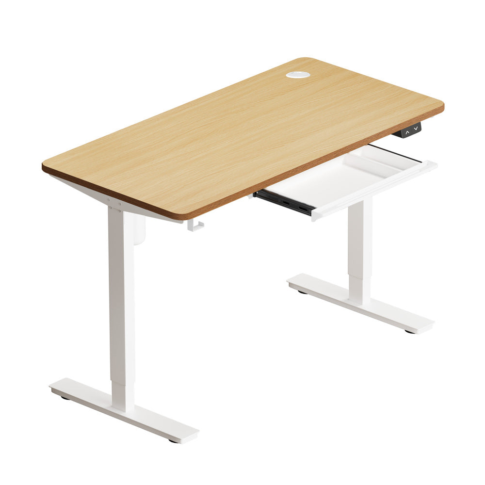 Oikiture 140cm Electric Standing Desk with Drawer Adjustable White & Oak-Standing Desk-PEROZ Accessories