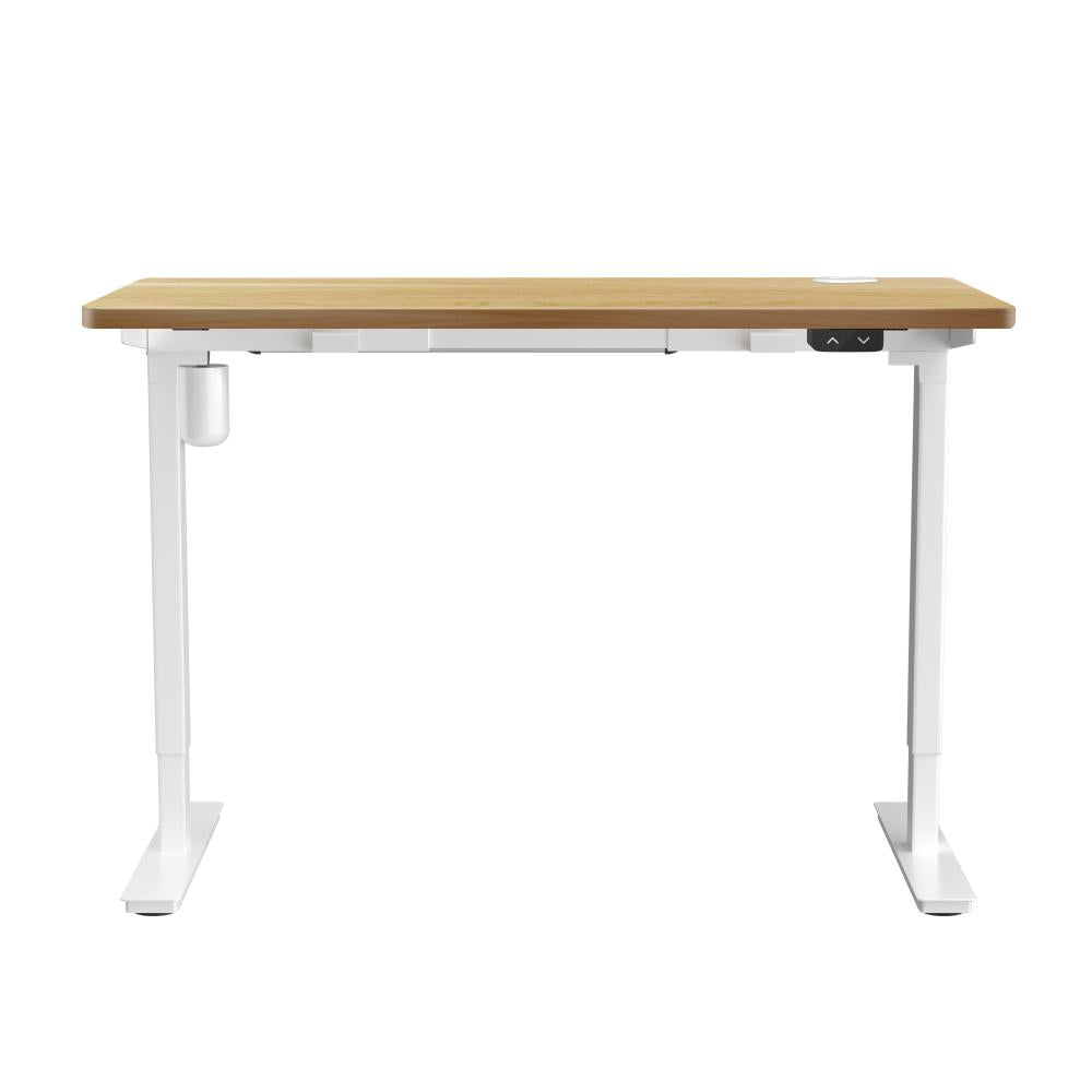 Oikiture Electric Standing Desk Single Motor Height Adjustable Sit Stand Table - White/Oak - 1700mm x 750mm-Standing Desks-PEROZ Accessories