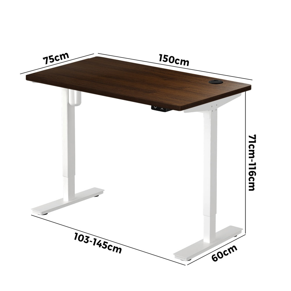 Oikiture Electric Standing Desk Single Motor Height Adjustable Sit Stand Table - White/Walnut - 1700mm x 750mm-Office Desks-PEROZ Accessories