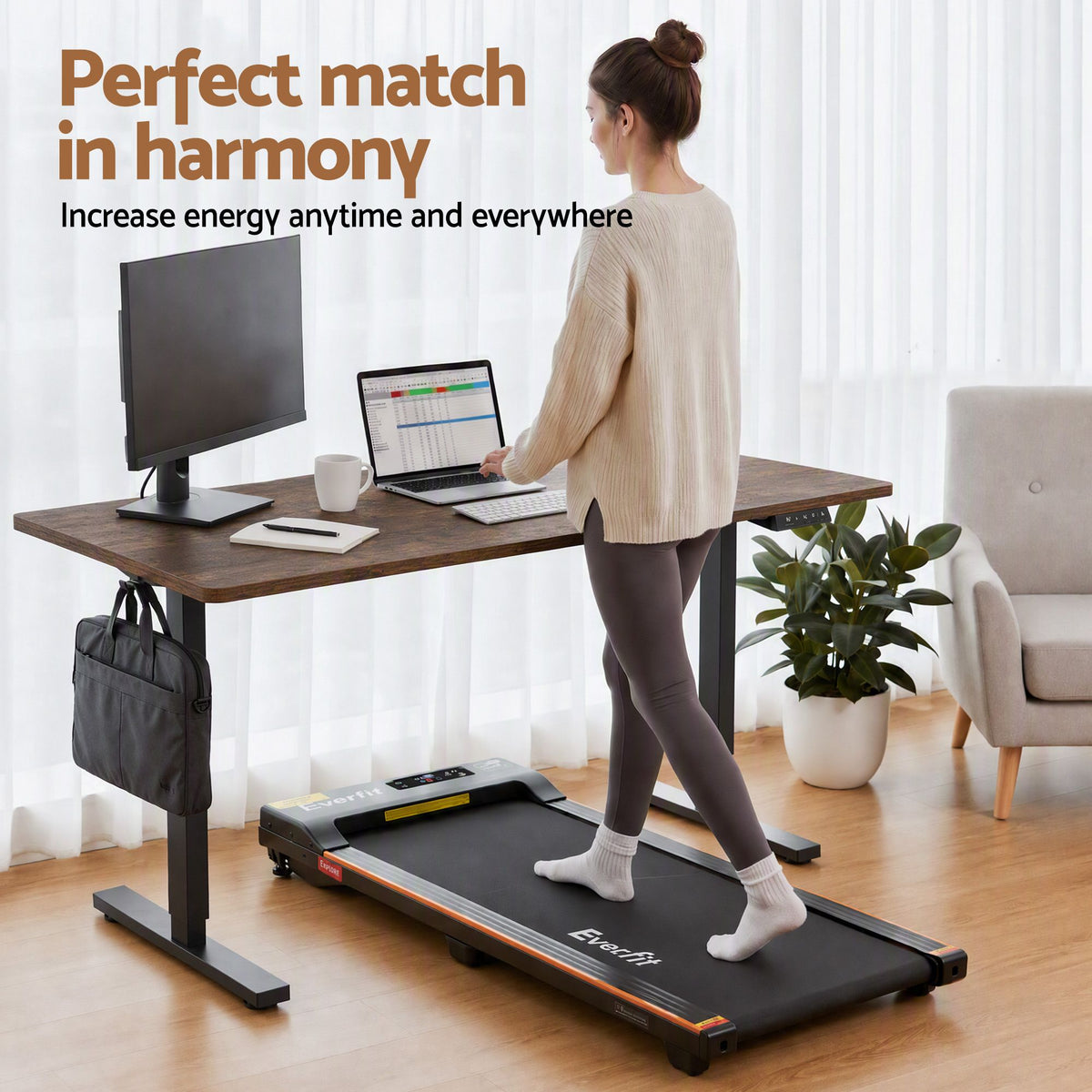 Artiss 140cm Standing Desk Treadmill Motorised Rustic Brown-Furniture > Office > Desks-PEROZ Accessories