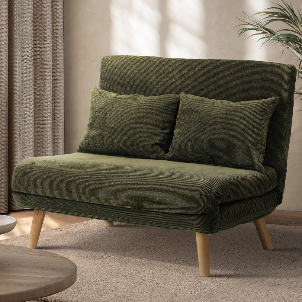 Oikiture Lounge Sofa Bed Polyester Double Seat Green-Folding Sofa Lounge-PEROZ Accessories
