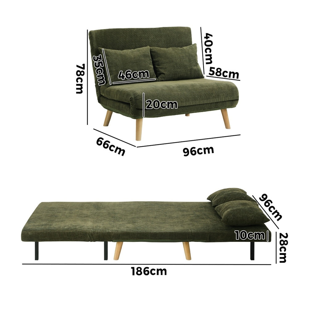 Oikiture Lounge Sofa Bed Polyester Double Seat Green-Folding Sofa Lounge-PEROZ Accessories