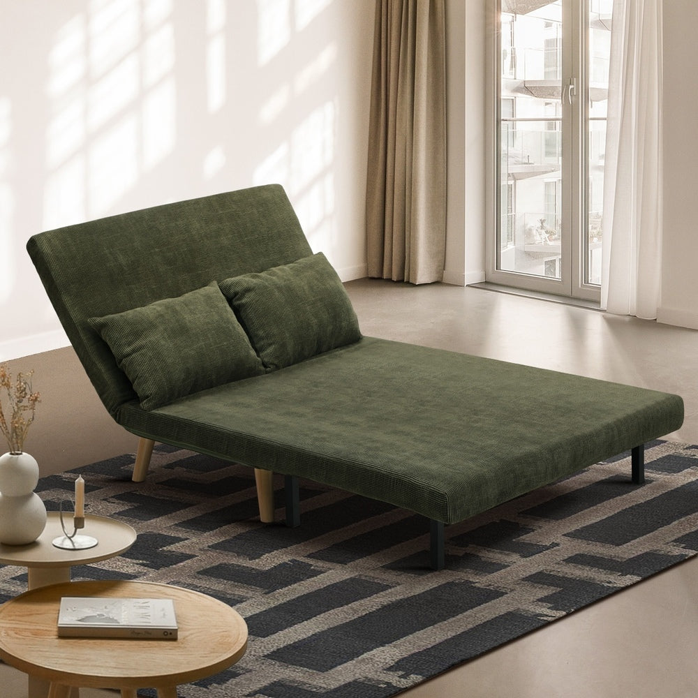 Oikiture Lounge Sofa Bed Polyester Double Seat Green-Folding Sofa Lounge-PEROZ Accessories