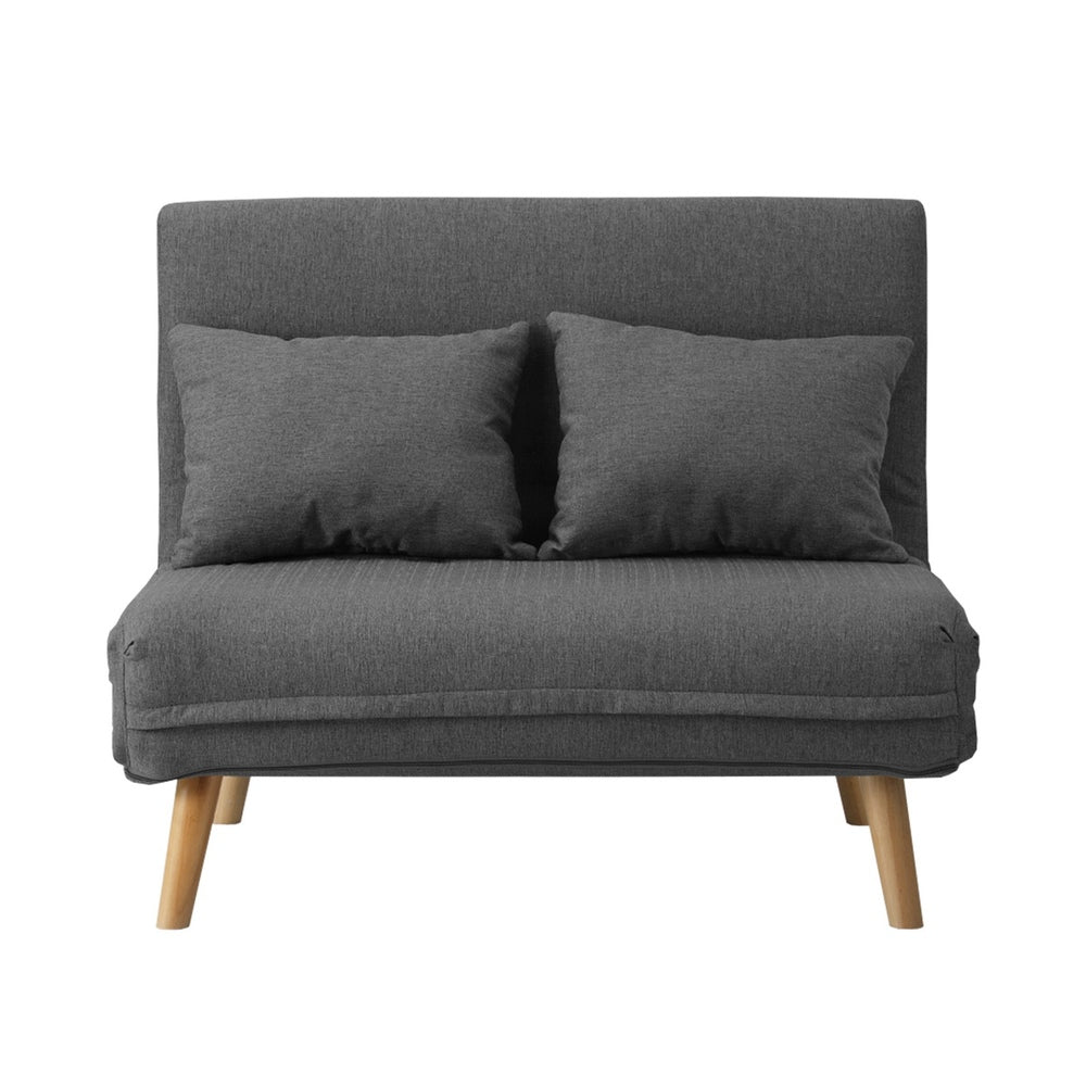 Oikiture Lounge Sofa Bed Linen Fabric Double Seat Grey-Folding Sofa Lounge-PEROZ Accessories