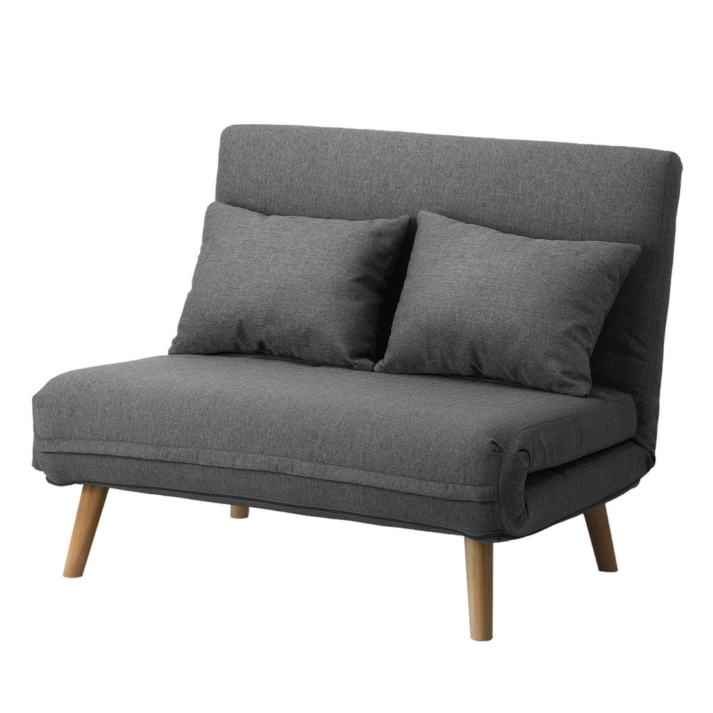 Oikiture Lounge Sofa Bed Linen Fabric Double Seat Grey-Folding Sofa Lounge-PEROZ Accessories