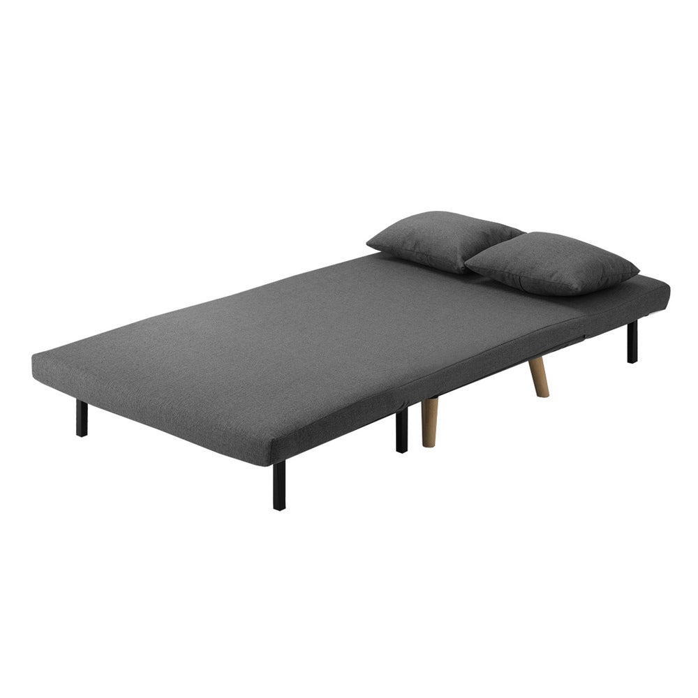Oikiture Lounge Sofa Bed Linen Fabric Double Seat Grey-Folding Sofa Lounge-PEROZ Accessories