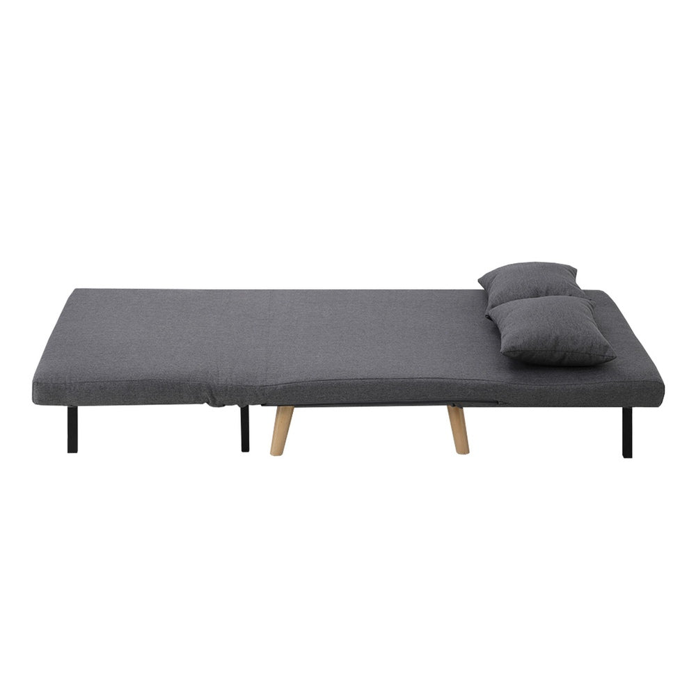 Oikiture Lounge Sofa Bed Linen Fabric Double Seat Grey-Folding Sofa Lounge-PEROZ Accessories