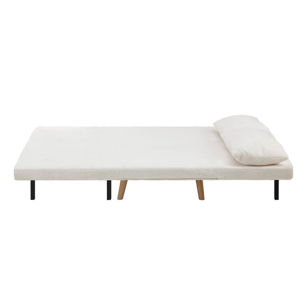 Oikiture Lounge Sofa Bed Sherpa Fabric Double Seat White-Folding Sofa Lounge-PEROZ Accessories