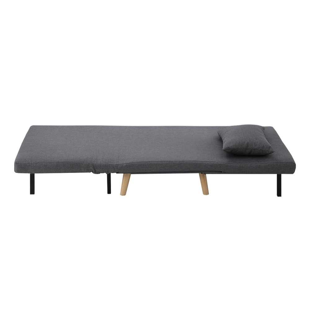 Oikiture Lounge Sofa Bed Linen Fabric Single Seat Grey-Folding Sofa Lounge-PEROZ Accessories