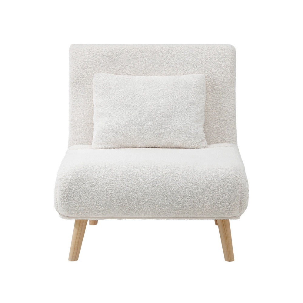 Oikiture Lounge Sofa Bed Sherpa Fabric Single Seat White-Folding Sofa Lounge-PEROZ Accessories