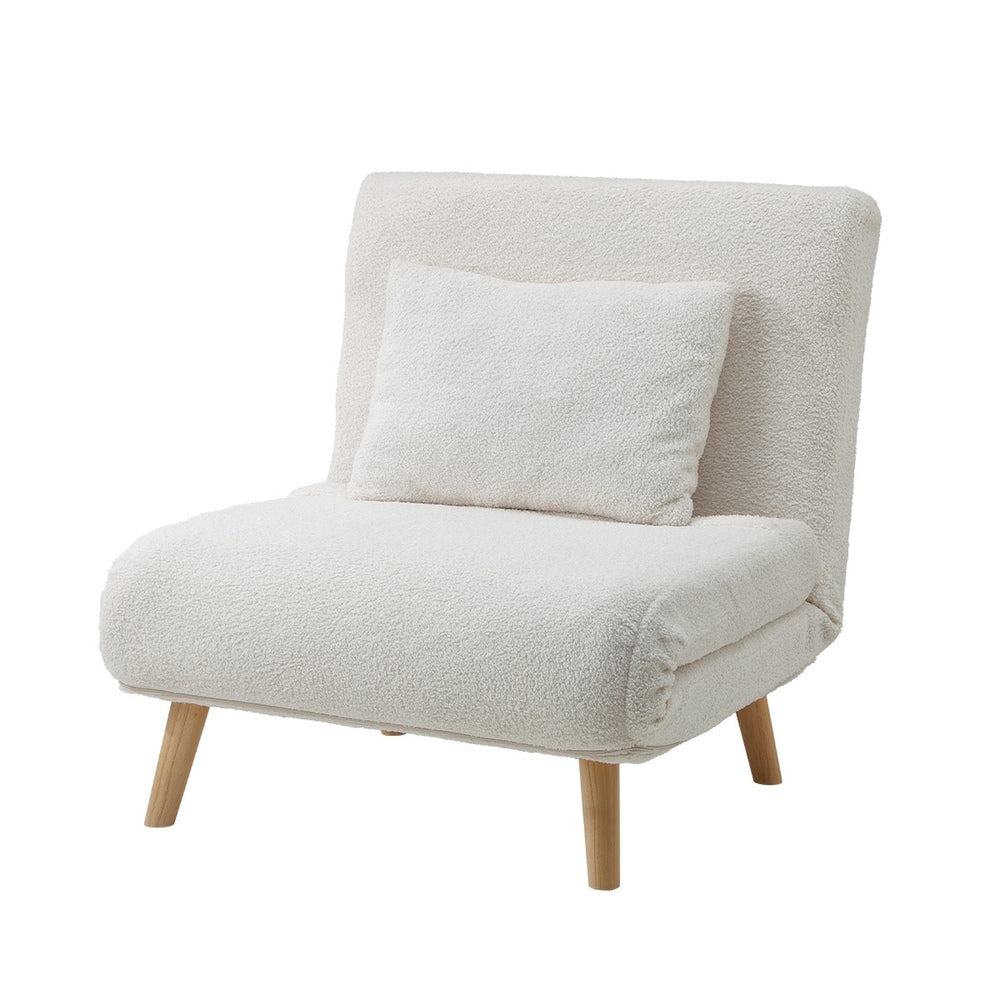 Oikiture Lounge Sofa Bed Sherpa Fabric Single Seat White-Folding Sofa Lounge-PEROZ Accessories