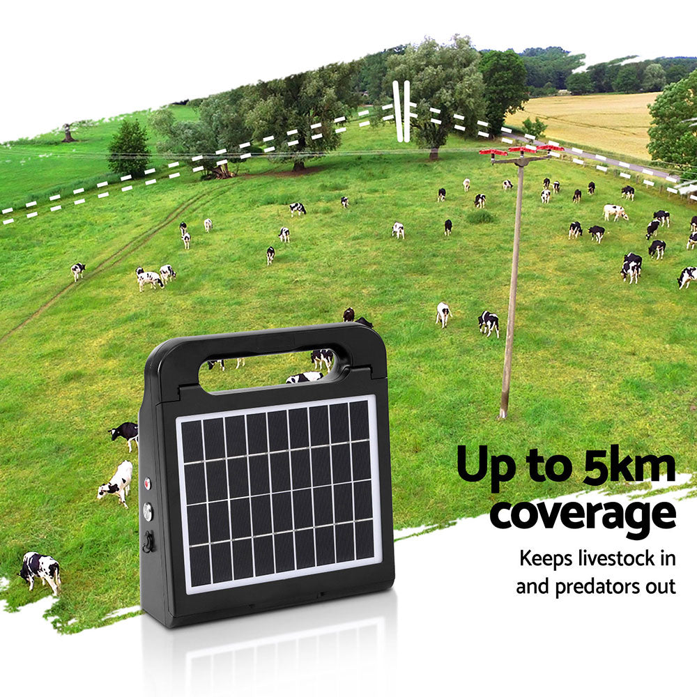 Giantz 5km Electric Fence Energiser Solar Energizer Charger Farm Animal 0.15J-Home & Garden > Gate Openers > Fence & Gate Accessories-PEROZ Accessories