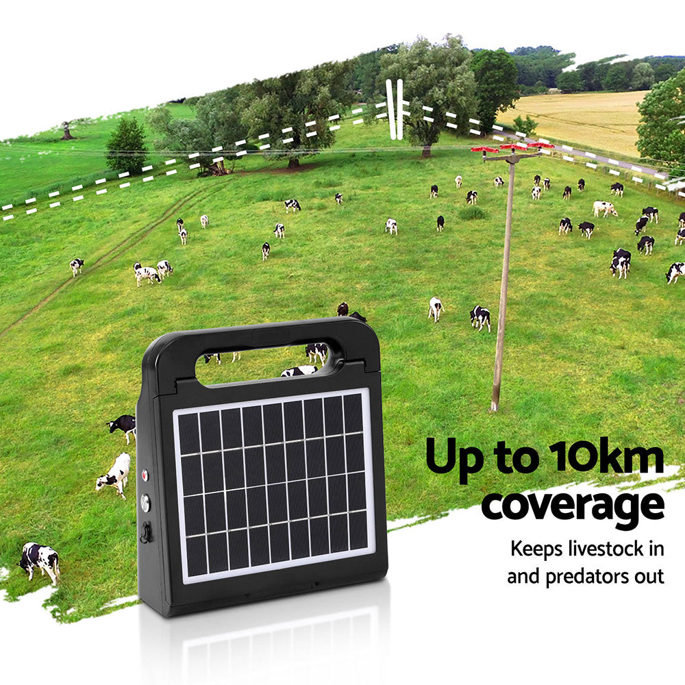 Giantz 10km Electric Fence Energiser Solar Energizer Charger Farm Animal 0.3J-Home & Garden > Gate Openers > Fence & Gate Accessories-PEROZ Accessories