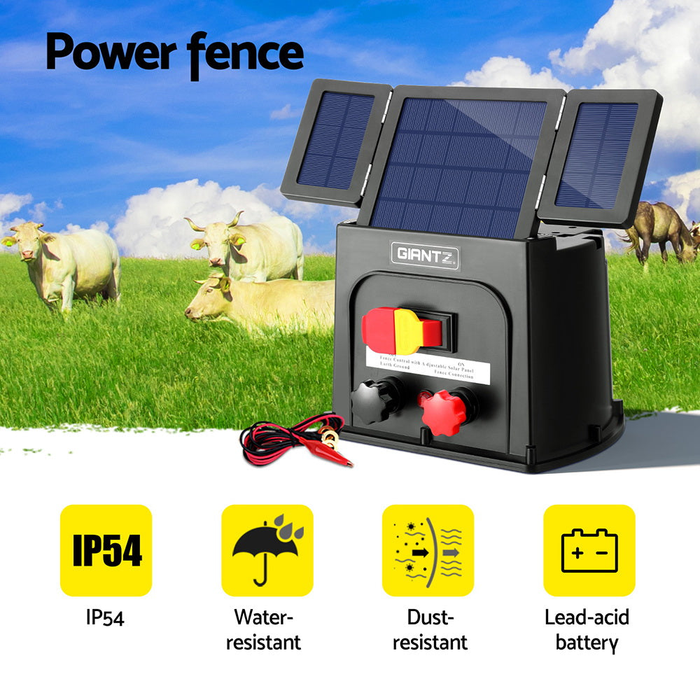 Giantz 8km Electric Fence Energiser PET Solar Energizer 0.3J-Commercial > Commercial Others > Fencing & Barriers-PEROZ Accessories