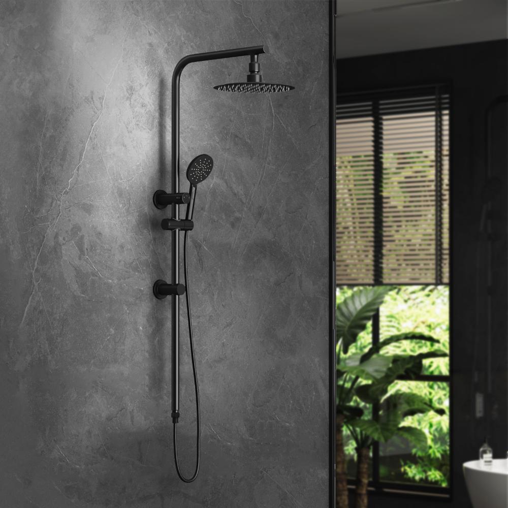Welba 10" Rain Shower Head Set Round 3-Mode Handheld Shower Rail Set Black-Shower Heads-PEROZ Accessories