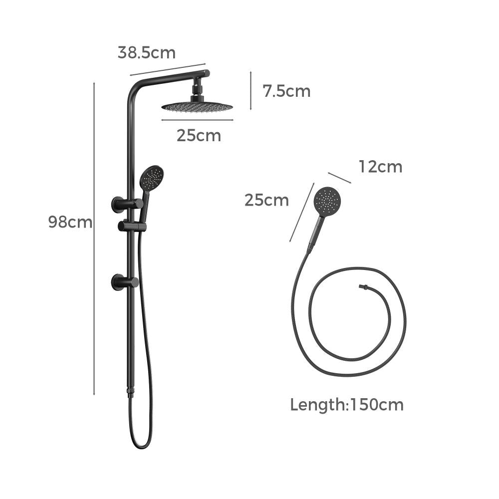 Welba 10" Rain Shower Head Set Round 3-Mode Handheld Shower Rail Set Black-Shower Heads-PEROZ Accessories