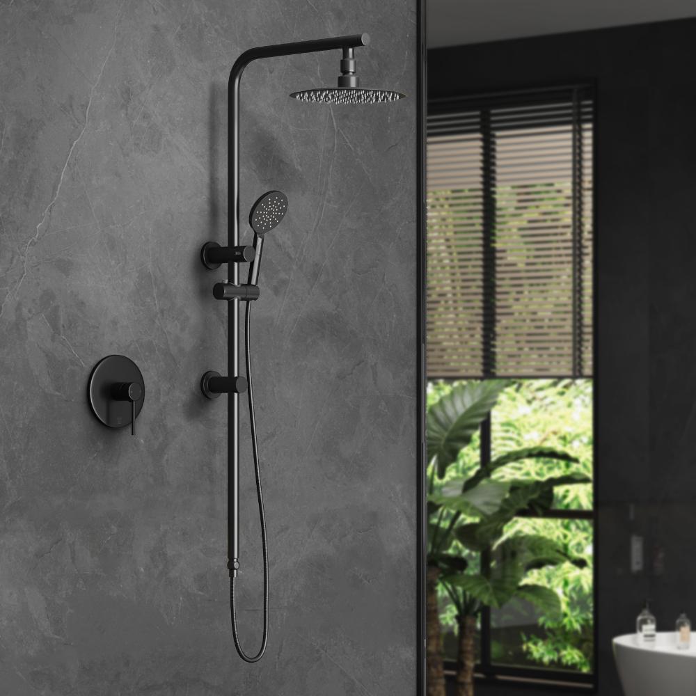 Welba 10" Rain Shower Head Set Round Handheld With Shower Mixer Tap Black-Shower Heads-PEROZ Accessories