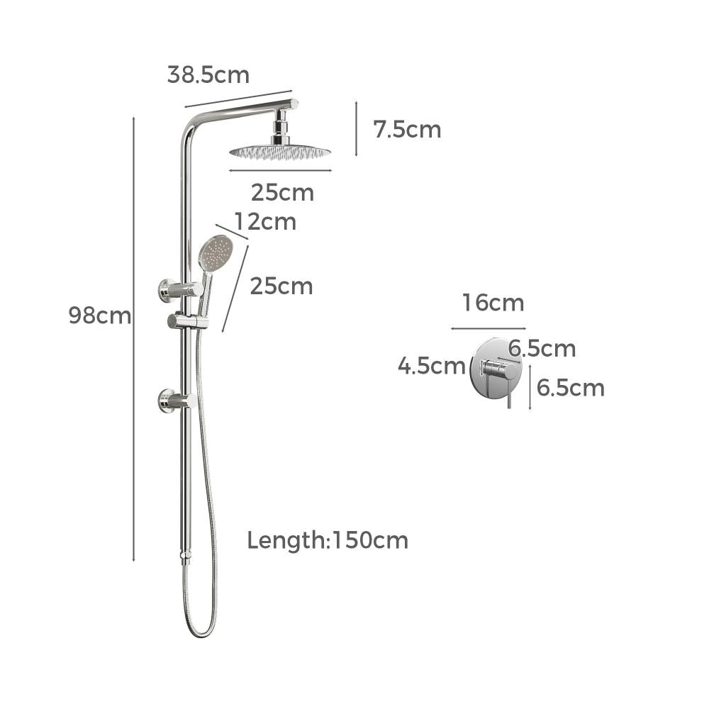 Welba 10" Rain Shower Head Set Round Handheld With Shower Mixer Tap Chrome-Shower Heads-PEROZ Accessories