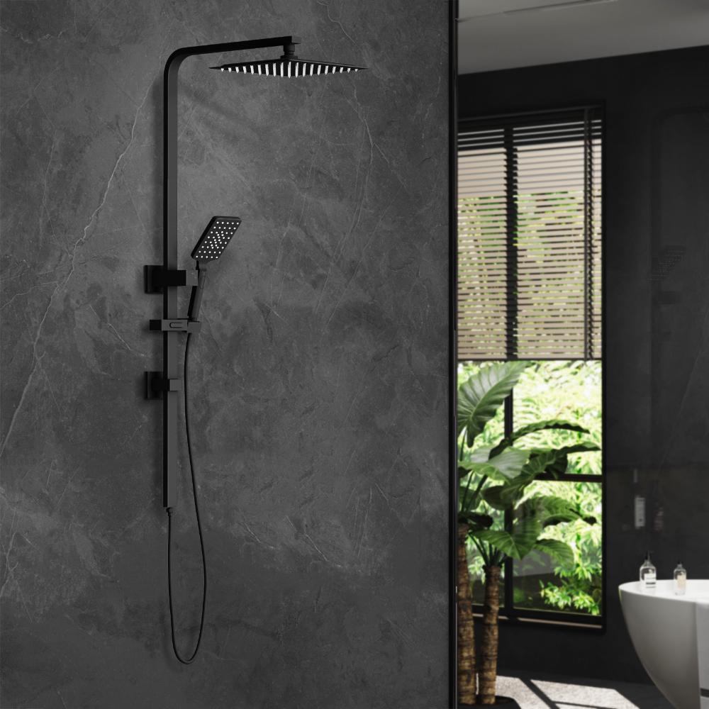 Welba 10" Rain Shower Head Set Square 3-Mode Handheld Shower Rail Set Black-Shower Heads-PEROZ Accessories
