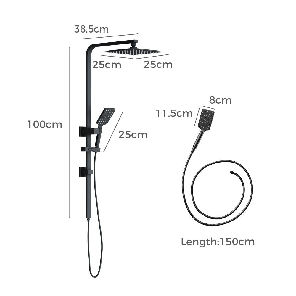 Welba 10" Rain Shower Head Set Square 3-Mode Handheld Shower Rail Set Black-Shower Heads-PEROZ Accessories