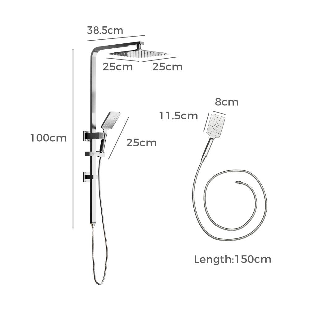 Welba 10" Rain Shower Head Set Square 3-Mode Handheld Shower Rail Set Chrome-Shower Heads-PEROZ Accessories