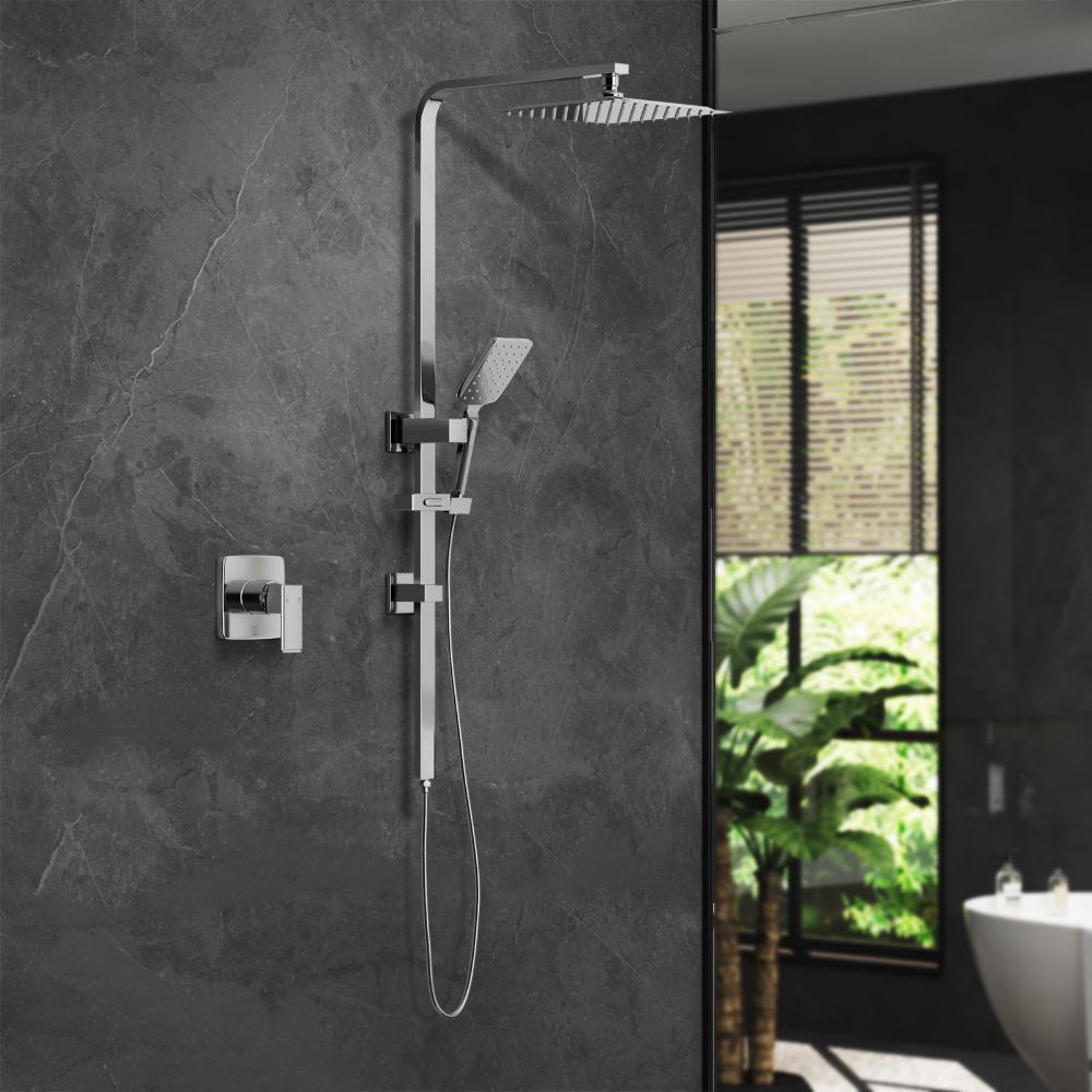 Welba 10" Rain Shower Head Set Square Handheld With Shower Mixer Tap Chrome-Shower Heads-PEROZ Accessories