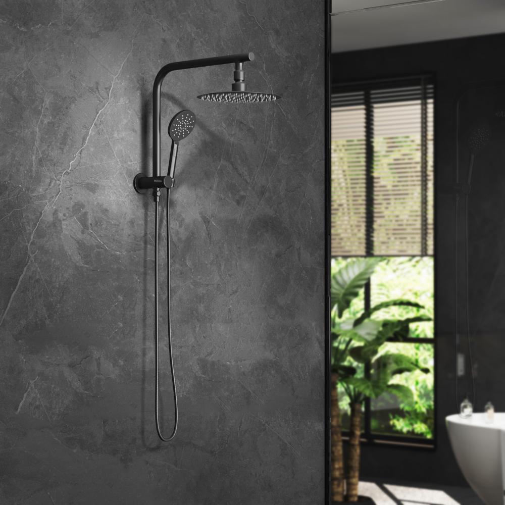 Welba 10" Rain Shower Head Set Round 3-Mode Handheld Shower Gooseneck Black-Shower Heads-PEROZ Accessories