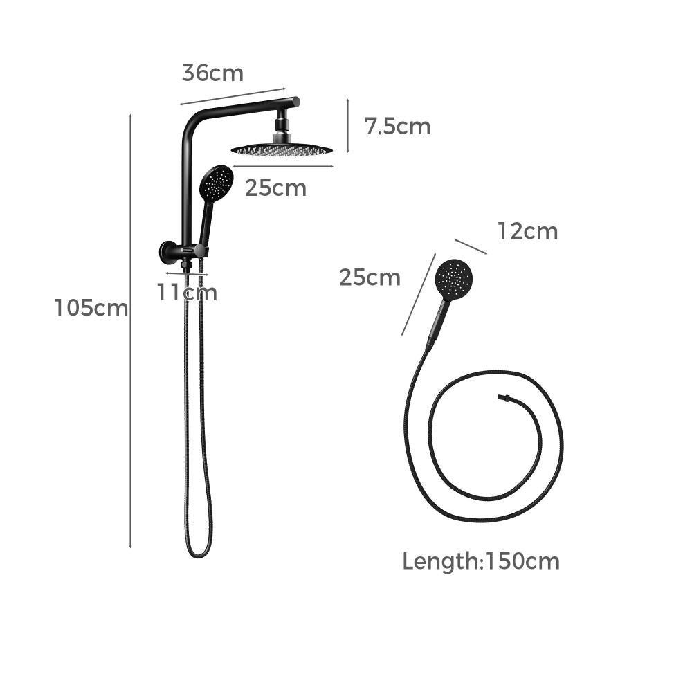 Welba 10" Rain Shower Head Set Round 3-Mode Handheld Shower Gooseneck Black-Shower Heads-PEROZ Accessories