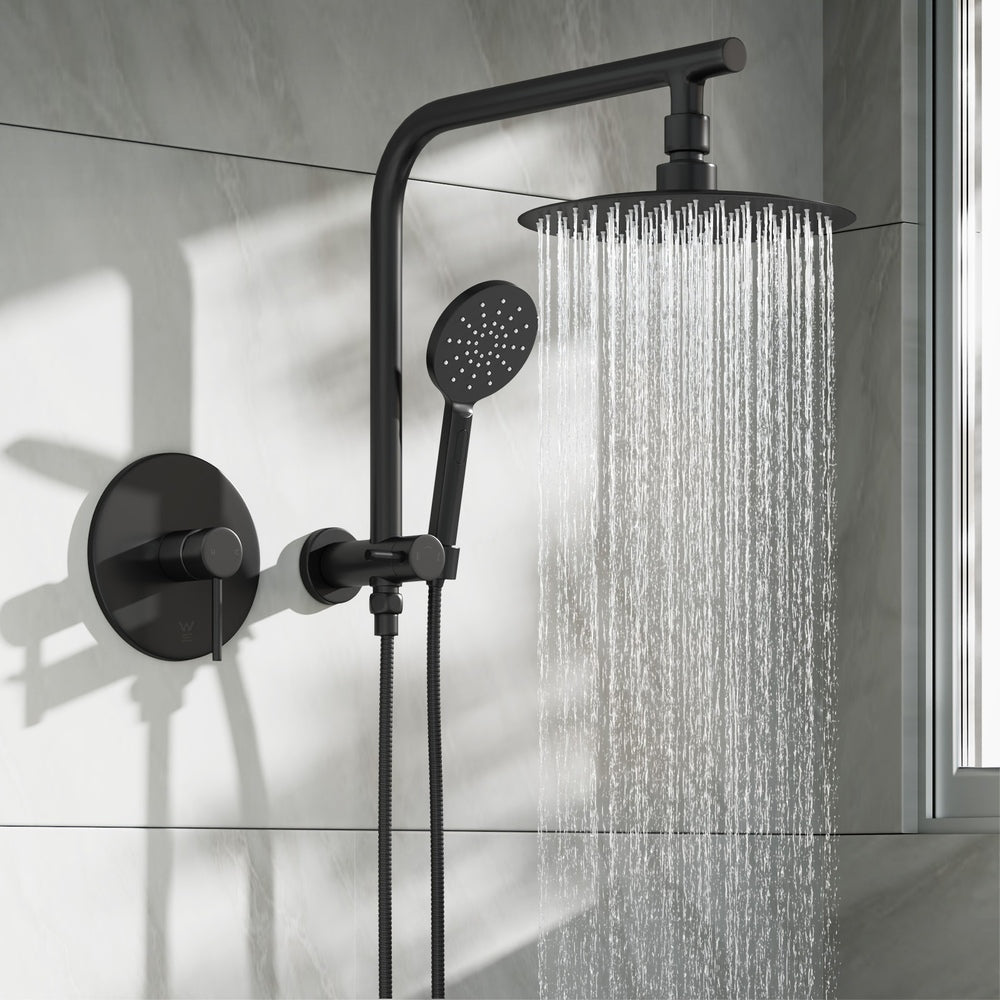 Welba 10" Rain Shower Head Set With Mixer Round 3-Mode Handheld Shower Black-Shower Heads-PEROZ Accessories