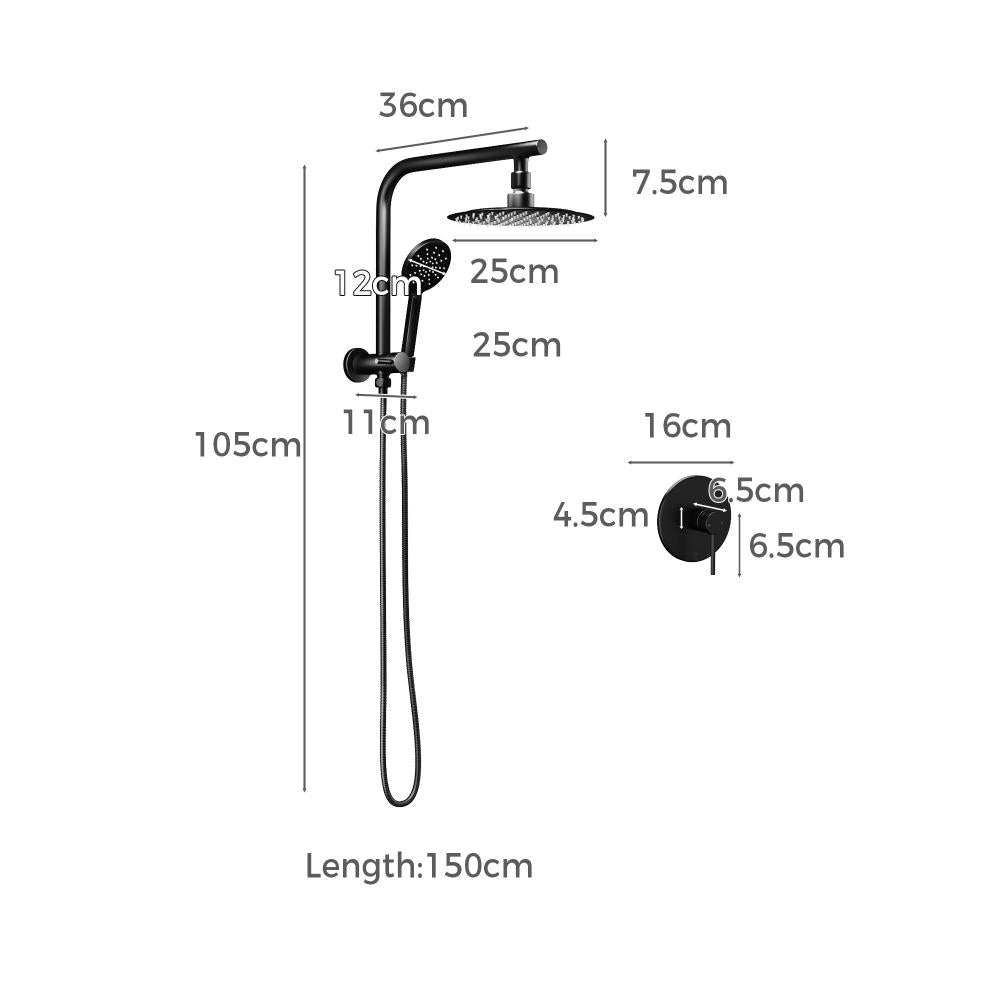Welba 10" Rain Shower Head Set With Mixer Round 3-Mode Handheld Shower Black-Shower Heads-PEROZ Accessories