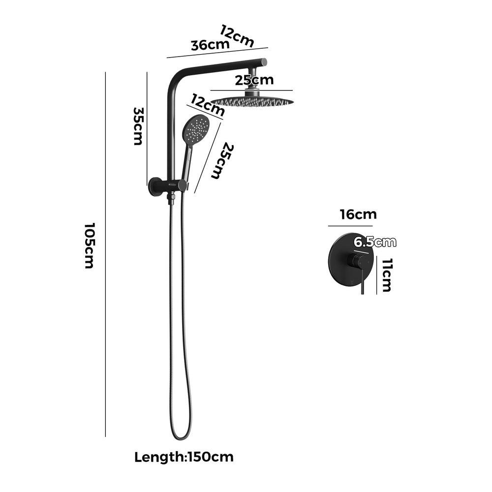 Welba 10" Rain Shower Head Set With Mixer Round 3-Mode Handheld Shower Black-Shower Heads-PEROZ Accessories