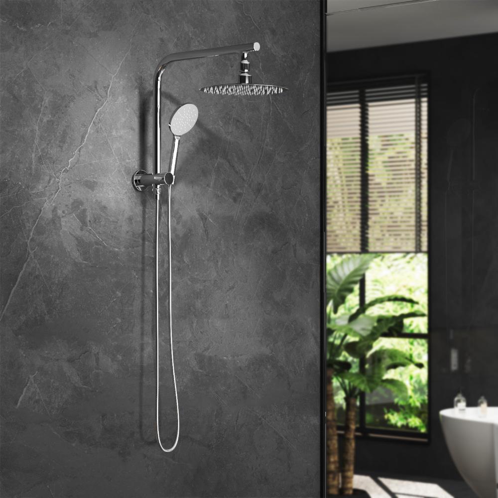 Welba 10" Rain Shower Head Set Round 3-Mode Handheld Shower Gooseneck Chrome-Shower Heads-PEROZ Accessories