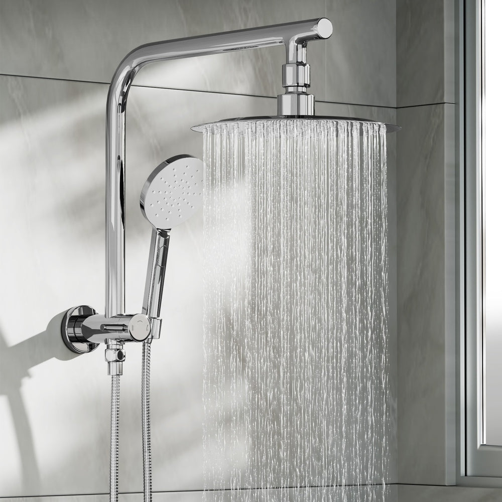 Welba 10" Rain Shower Head Set Round 3-Mode Handheld Shower Gooseneck Chrome-Shower Heads-PEROZ Accessories