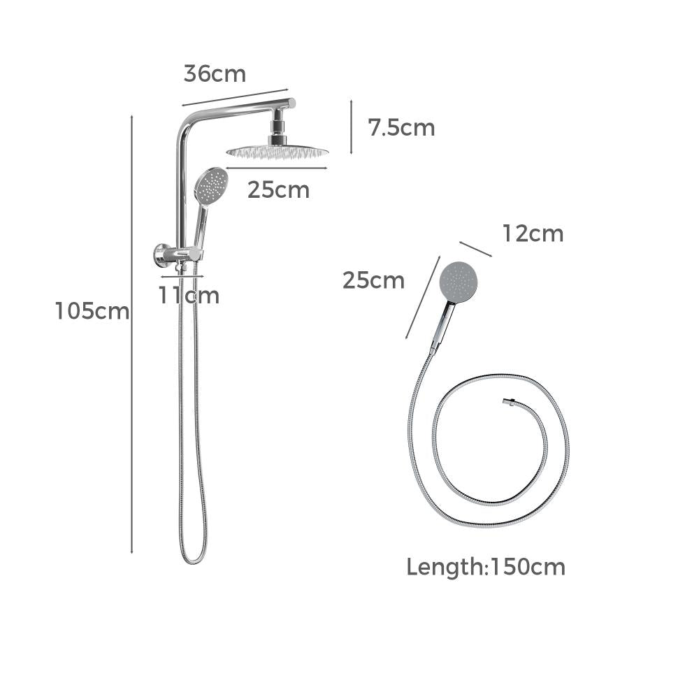 Welba 10" Rain Shower Head Set Round 3-Mode Handheld Shower Gooseneck Chrome-Shower Heads-PEROZ Accessories