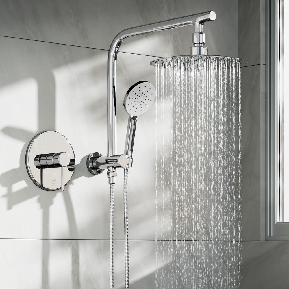 Welba 10" Rain Shower Head Set With Mixer Round 3-Mode Handheld Shower Chrome-Shower Heads-PEROZ Accessories